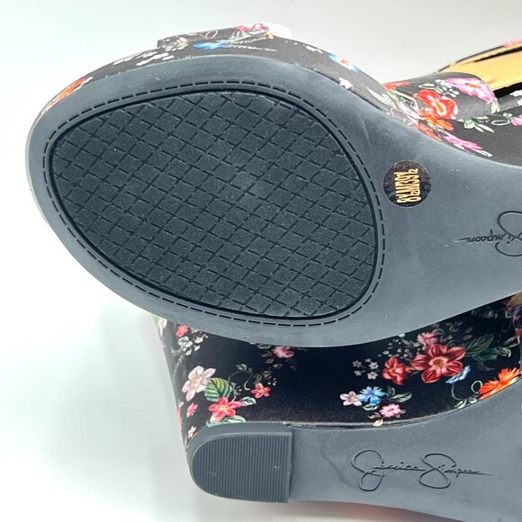 Jessica Simpson Womens Size 8.5 Jinxxi Black Floral Flower Wedges Sandals Shoes - Picture 9 of 14